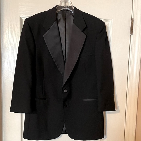 Men's Black Tuxedo Jacket Size 38R Two Button Satin Notch Lapels Wool Formal - Picture 8 of 9